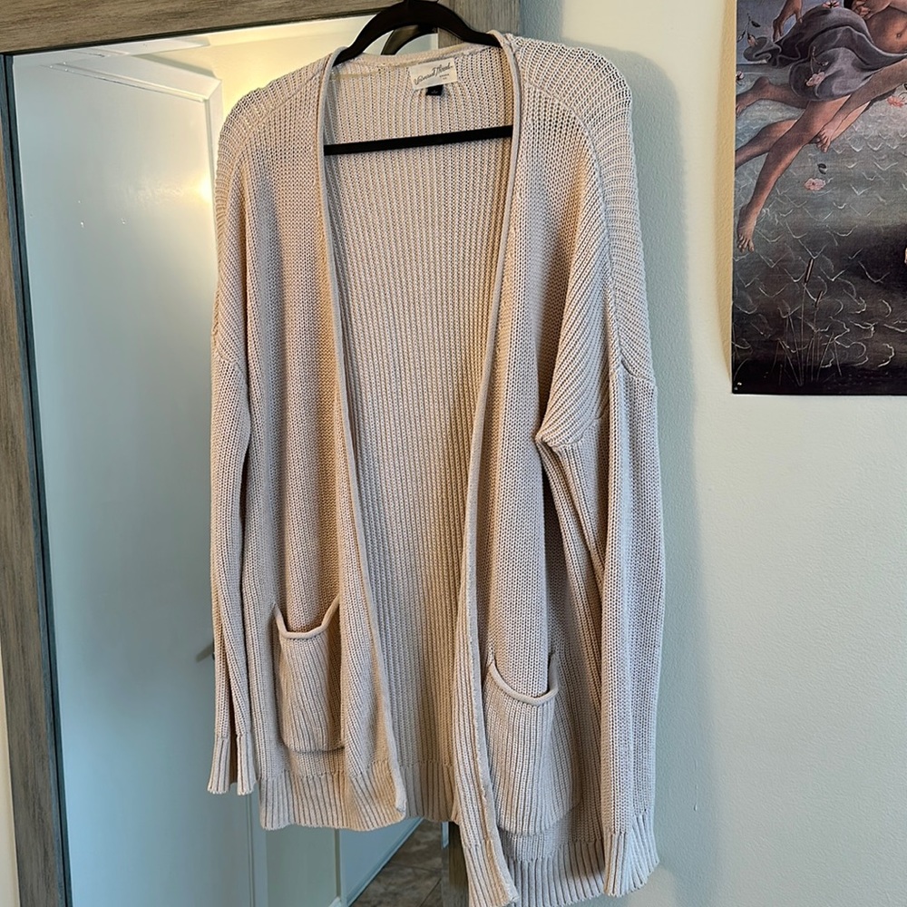 Women’s universal thread  extra long knit cardigan with pockets cream